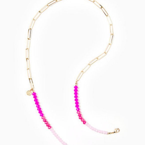 NWT Lilly Pulitzer Eyewear Chain Necklace Gold + Pink Beads